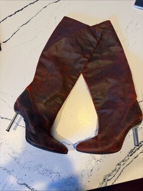 Gianni Versace Burgundy Red Leather Stiletto Boots